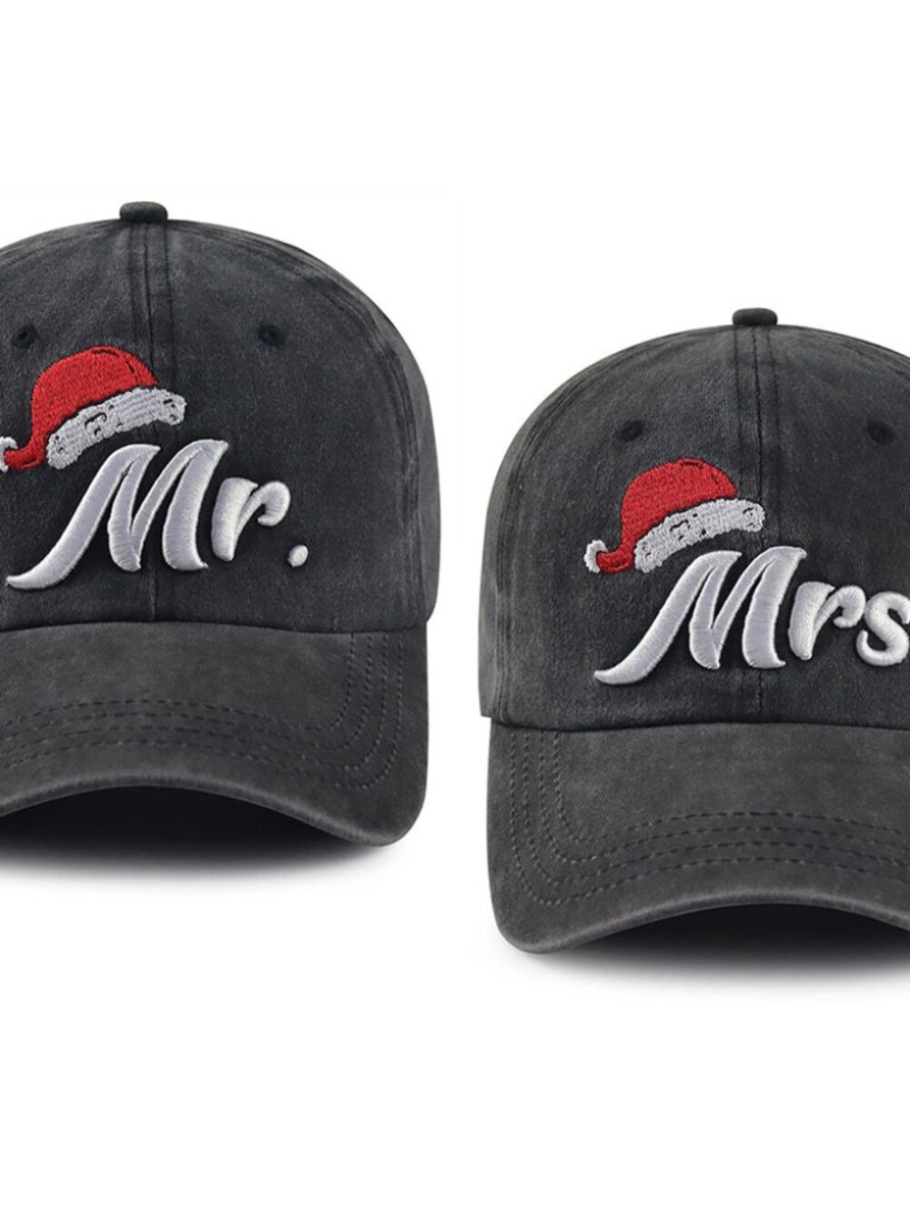 2PCS Mr and Mrs Christmas Hats for Men Women, Funny Adjustable Embroidered Cotto